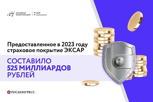 Предоставленное в 2023 году страховое покрытие ЭКСАР составило более 525 миллиардов рублей